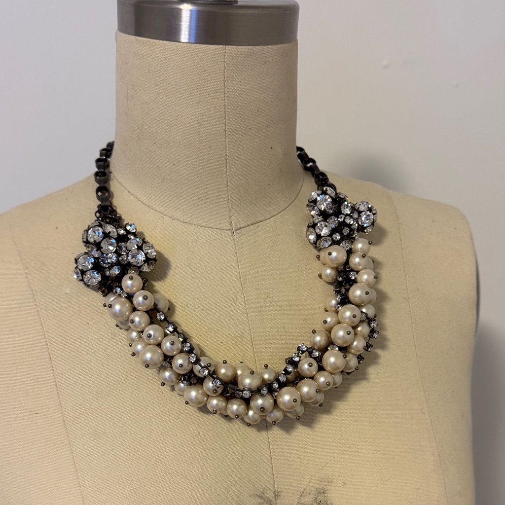 J. Crew Black And Pearl Floral Necklace